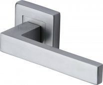 SQ5420-SC Heritage Brass Door Handle Lever Latch on Square Rose Delta Sq Design Satin Chrome Finish