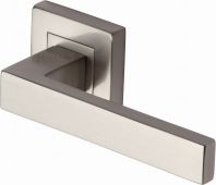 SQ5420-SN Heritage Brass Door Handle Lever Latch on Square Rose Delta Sq Design Satin Nickel Finish