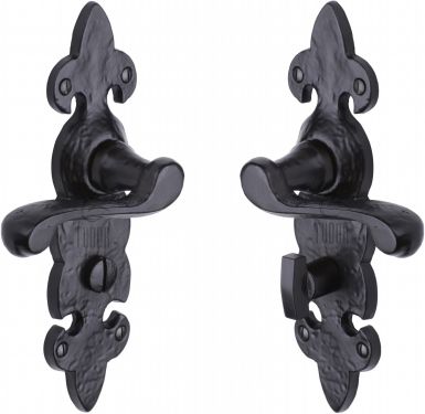 Click Here To Enlarge This Photo Of TC220 M.Marcus The Tudor Collection Door Handle For Bathroom Fleur De Lys Design Black Iron
