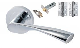Eclipse 24621 'Monza' Polished Chrome Round Rose Lever Pack c/w Grade 7 Ball Bearing Hinges & Tubular Mortice Latch