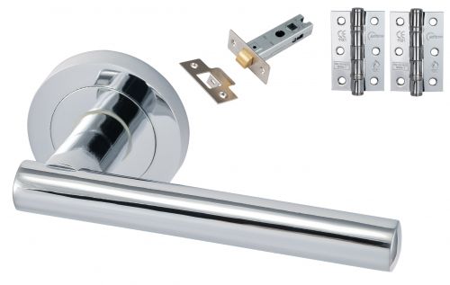 Click Here To Enlarge This Photo Of Eclipse 24623 'Corvette' Polished Chrome Round Rose Lever Pack c/w Grade 7 Ball Bearing Hinges & Tubular Mortice Latch