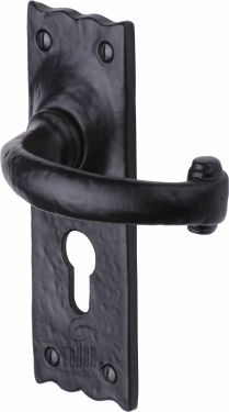 Click Here To Enlarge This Photo Of TC348 M.Marcus The Tudor Collection Door Handle For Euro Profile Plate Colonial Design Black Iron