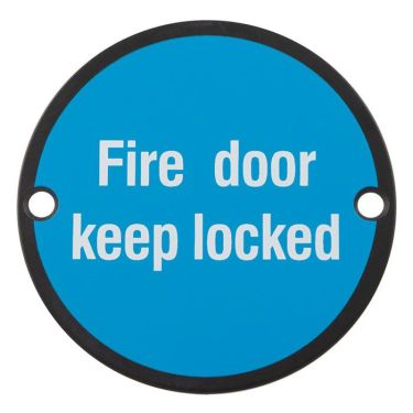 Click Here To Enlarge This Photo Of SEX1015MB - Carlisle Brass Eurospec 'Fire Door Keep Locked' Sign 76mm Matt Black