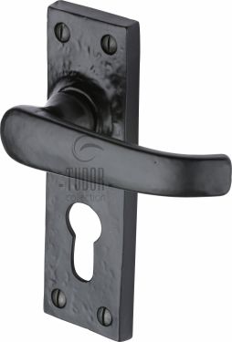 Click Here To Enlarge This Photo Of TC548 M.Marcus The Tudor Collection Door Handle For Euro Profile Plate Windsor Design Black Iron