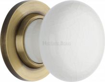 7010-AT Heritage Brass White Crackle Mortice Knob with Antique Brass Base