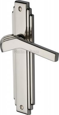 Click Here To Enlarge This Photo Of TIF5210-PNF Heritage Brass Door Handle Lever Latch Tiffany Design Polished Nickel Finish