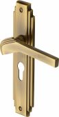 TIF5248-AT Heritage Brass Door Handle Euro Profile Plate Tiffany Design Antique Brass Finish
