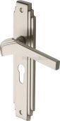 TIF5248-SN Heritage Brass Door Handle Euro Profile Plate Tiffany Design Satin Nickel Finish