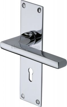 Click Here To Enlarge This Photo Of TRI1300-PC Heritage Brass Door Handle Lever Lock Trident Design Polished Chrome Finish