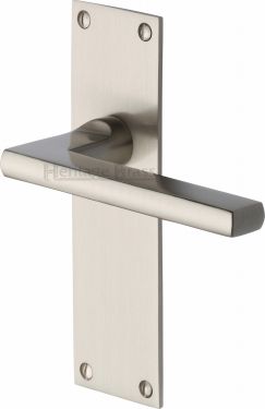 Click Here To Enlarge This Photo Of TRI1310-SN Heritage Brass Door Handle Lever Latch Trident Design Satin Nickel Finish