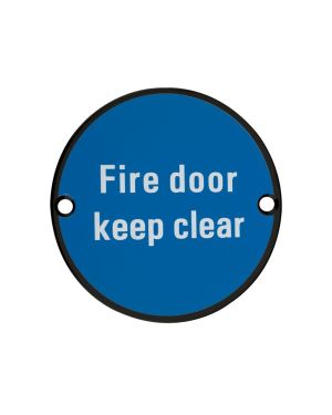 Click Here To Enlarge This Photo Of ZSS11-PCB - Zoo Hardware 76mm 'Fire Door Keep Clear' Disc Signage - Powder Coated Black