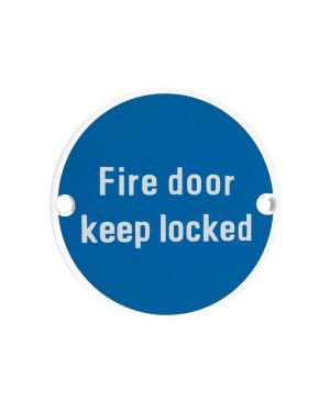 Click Here To Enlarge This Photo Of ZSS10-PCW - Zoo Hardware 76mm 'Fire Door Keep Locked' Disc Signage - Powder Coated White