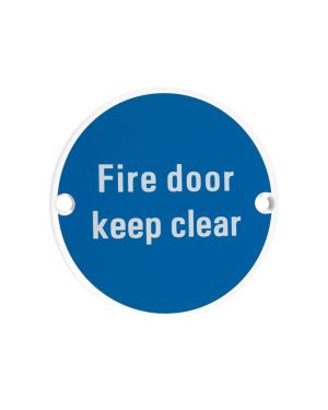 Click Here To Enlarge This Photo Of ZSS11-PCW - Zoo Hardware 76mm 'Fire Door Keep Clear' Disc Signage - Powder Coated White