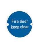 ZSS11-PCW - Zoo Hardware 76mm 'Fire Door Keep Clear' Disc Signage - Powder Coated White
