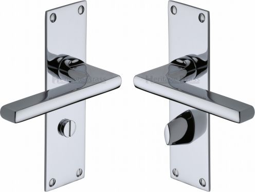 Click Here To Enlarge This Photo Of TRI1330-PC Heritage Brass Door Handle Bathroom Set Trident Design Polished Chrome Finish