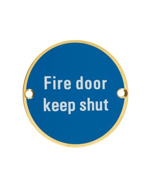 Click Here To Enlarge This Photo Of ZSS09-PVDSB - Zoo Hardware 76mm 'Fire Door Keep Shut' Disc Signage - PVD Satin Brass