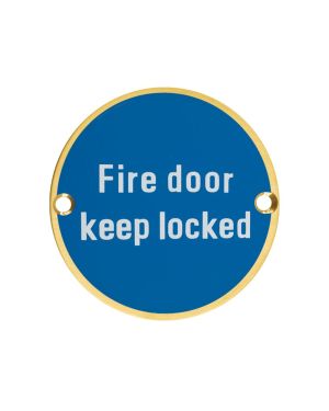 Click Here To Enlarge This Photo Of ZSS10-PVDSB - Zoo Hardware 76mm 'Fire Door Keep Locked' Disc Signage - PVD Satin Brass