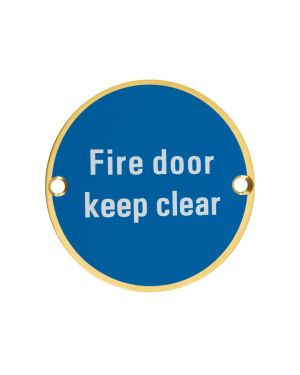 Click Here To Enlarge This Photo Of ZSS11-PVDSB - Zoo Hardware 76mm 'Fire Door Keep Clear' Disc Signage - PVD Satin Brass