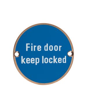 Click Here To Enlarge This Photo Of ZSS10-PVDBZ - Zoo Hardware 76mm 'Fire Door Keep Locked' Disc Signage - PVD Bronze