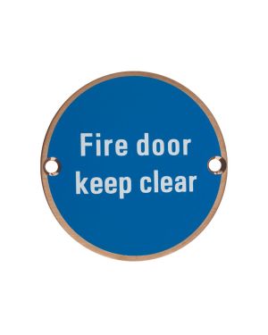 Click Here To Enlarge This Photo Of ZSS11-PVDBZ - Zoo Hardware 76mm 'Fire Door Keep Clear' Disc Signage - PVD Bronze