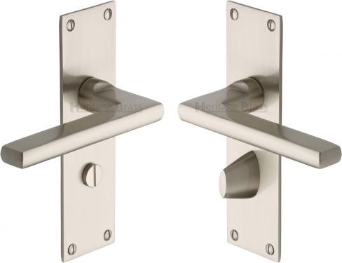 Click Here To Enlarge This Photo Of TRI1330-SN Heritage Brass Door Handle Bathroom Set Trident Design Satin Nickel Finish