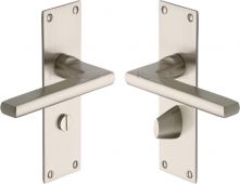 TRI1330-SN Heritage Brass Door Handle Bathroom Set Trident Design Satin Nickel Finish