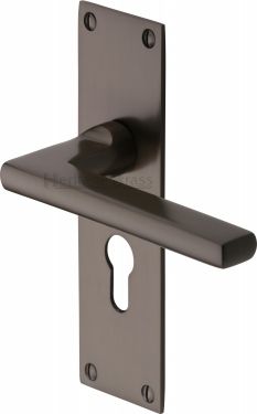 Click Here To Enlarge This Photo Of TRI1348-MB Heritage Brass Door Handle Euro Profile Plate Trident Design Matt Bronze Finish