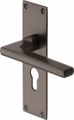 TRI1348-MB Heritage Brass Door Handle Euro Profile Plate Trident Design Matt Bronze Finish