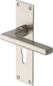 TRI1348-SN Heritage Brass Door Handle Euro Profile Plate Trident Design Satin Nickel Finish
