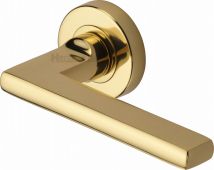 TRI1352-PB Heritage Brass Door Handle Lever Latch on Round Rose Trident Design Polished Brass Finish