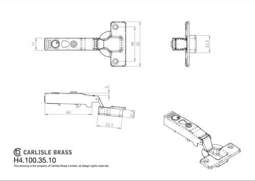 Click Here To Enlarge This Photo Of H4.100.35.10 Fingertip Design Full Overlay Soft Close Hinge (C85A6A6F) Bright Nickel Plate