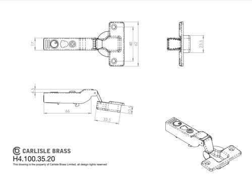 Click Here To Enlarge This Photo Of H4.100.35.20 Fingertip Design Half Overlay Soft Close Hinge (C85B6A6F) Bright Nickel Plate
