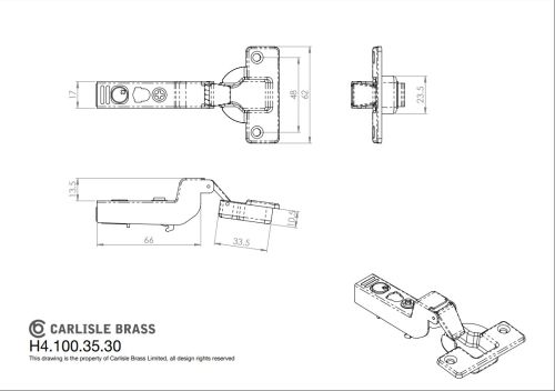 Click Here To Enlarge This Photo Of H4.100.35.30 Fingertip Design Inset Soft Close Hinge (C85C6A6F) Bright Nickel Plate