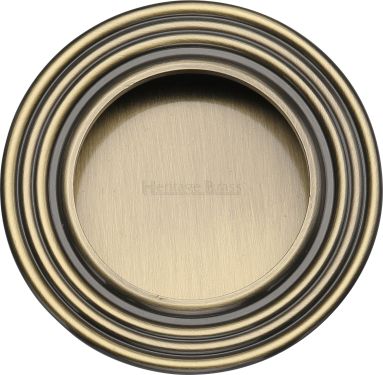 Click Here To Enlarge This Photo Of C1837-AT Heritage Brass Round Reeded Flush Pull Antique Brass finish