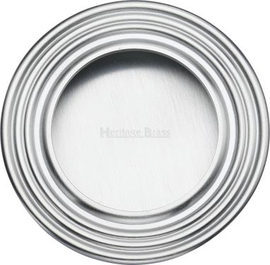 Click Here To Enlarge This Photo Of C1837-SC Heritage Brass Round Reeded Flush Pull Satin Chrome finish