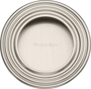 Click Here To Enlarge This Photo Of C1837-SN Heritage Brass Round Reeded Flush Pull Satin Nickel finish