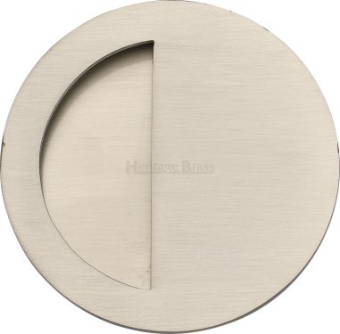 Click Here To Enlarge This Photo Of C1845-SN Heritage Brass Round Half Moon Flush Pull Satin Nickel finish