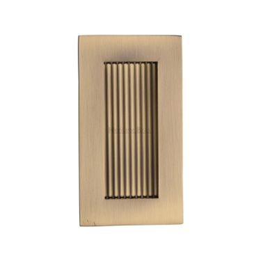 Click Here To Enlarge This Photo Of C1865 105-AT Heritage Brass Reeded Rectangular Flush Pull 105 x 58mmmm Antique Brass finish