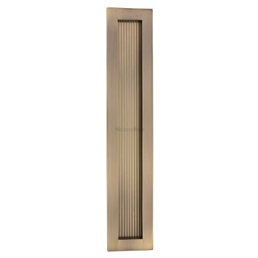 Click Here To Enlarge This Photo Of C1865 300-AT Heritage Brass Reeded Rectangular Flush Pull 300 x 58mm Antique Brass finish