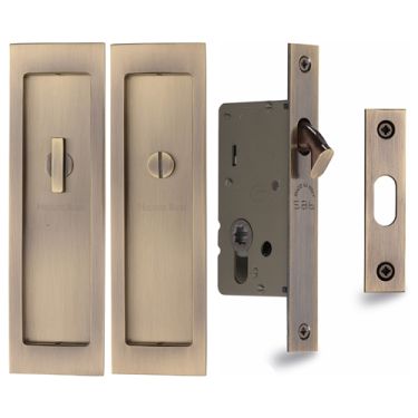Click Here To Enlarge This Photo Of C1877-AT Heritage Brass Flush Pull Privacy Set 197mm Antique Brass finish