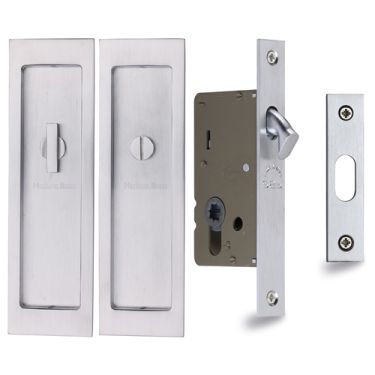 Click Here To Enlarge This Photo Of C1877-SC Heritage Brass Flush Pull Privacy Set 197mm Satin Chrome finish