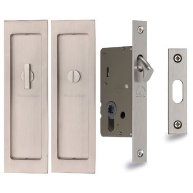 Click Here To Enlarge This Photo Of C1877-SN Heritage Brass Flush Pull Privacy Set 197mm Satin Nickel finish