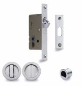 RD2308-50-SC Heritage Brass Sliding Door Lock c/w Round Privacy Turns Satin Chrome (50mm backset)