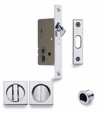 Click Here To Enlarge This Photo Of SQ2308-50-PC Heritage Brass Sliding Door Lock c/w Square Privacy Turns Polished Chrome (50mm backset)