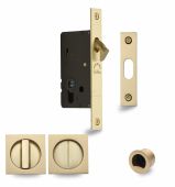 SQ2308-50-SB Heritage Brass Sliding Door Lock c/w Square Privacy Turns Satin Brass (50mm backset)