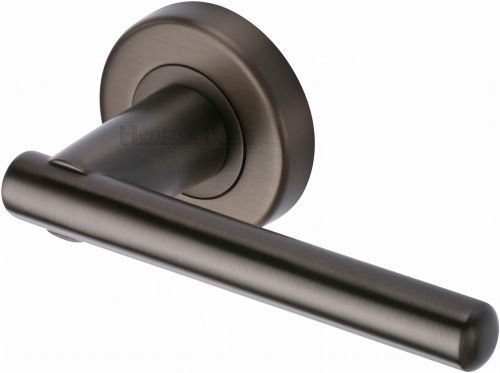 Click Here To Enlarge This Photo Of V1001-MB Heritage Brass Door Handle Lever on Rose Challenger Design Matt Bronze Finish