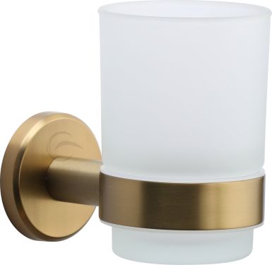 Click Here To Enlarge This Photo Of OXF-TUMBLER-SB M.Marcus 'Oxford' Single Tumbler Holder with Glass Satin Brass Finish