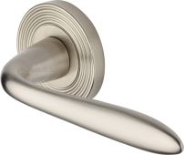 RR1752-SN Heritage Brass Door Handle Lever Latch on Round Rose Sutton Reeded Design Satin Nickel Finish