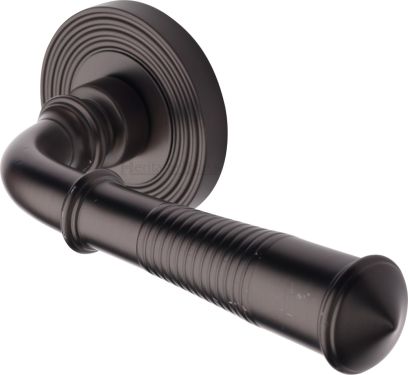 Click Here To Enlarge This Photo Of RR1935-MB Heritage Brass Door Handle Lever Latch on Round Rose Bridgetown Reeded Design Matt Bronze finish