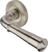 RR1935-SN Heritage Brass Door Handle Lever Latch on Round Rose Bridgetown Reeded Design Satin Nickel finish